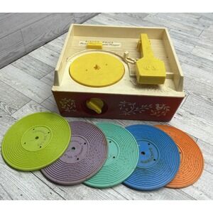 Fisher Price Vintage Toy Record Player 995 With‎ 5 Discs Music Box Antique Rare